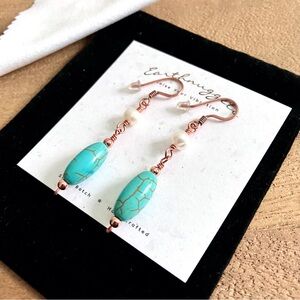 Handmade Magnesite Turquoise, Freshwater Pearl & Solid Copper Dangle Earrings
